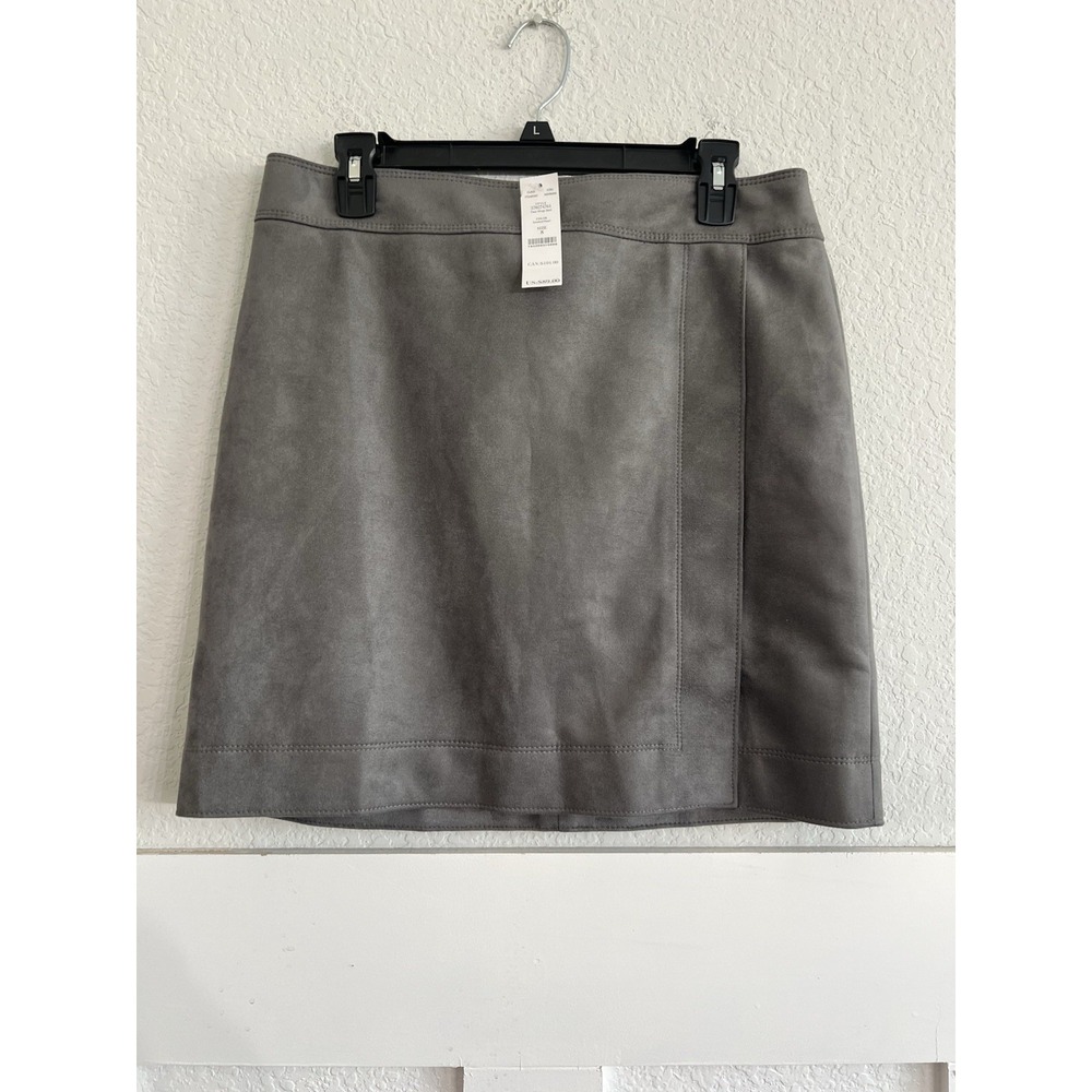 WHITE HOUSE BLACK MARKET Faux Suede Wrap Skirt Smoked Pearl 8 Gray NWT Whbm